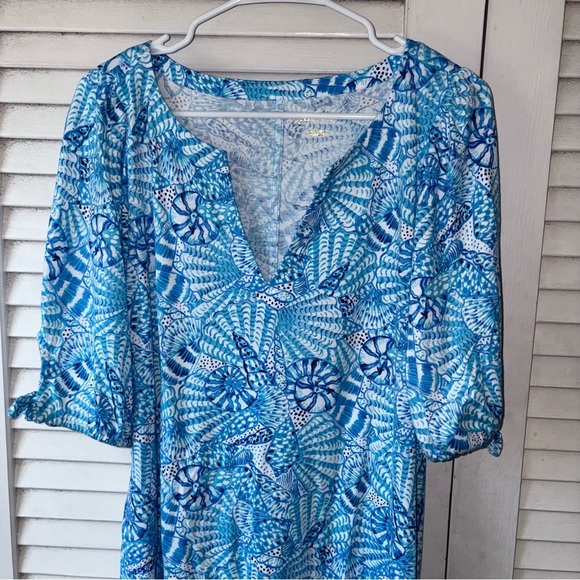 Lilly Pulitzer Easley Short Sleeve Dress Amalfi Blue By The Seashore size Large - Picture 5 of 8